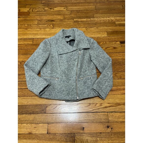 Ann Taylor Womens Boiled Wool Coat Size MP Petite Medium Gray Zip Up Pockets - Picture 1 of 8